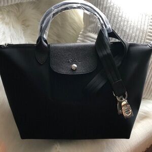Longchamp Neo Large Le Pliage, Black, with Strap, Brand New Tote Bag!